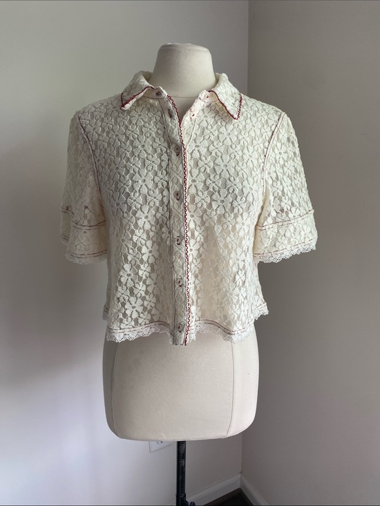 Free People Tops - Free People Ivory Lace Short-Sleeve Button-Down Top